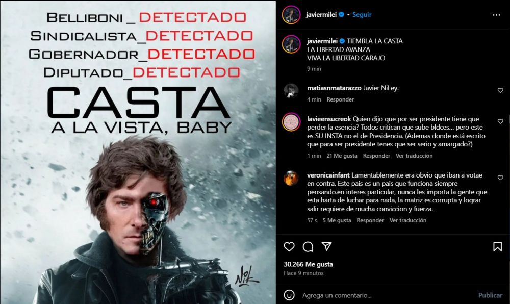 -Casta a la vista, baby- Milei modo Terminator