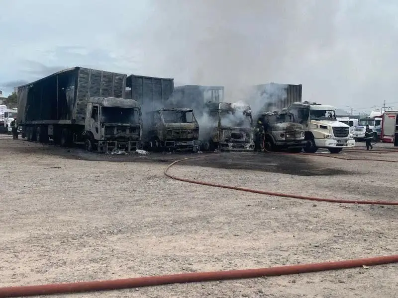 Se prendieron fuego cinco camiones de un depósito
