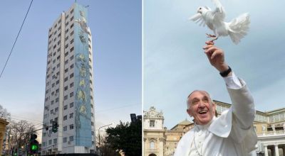 Martín Ron pinta en La Plata el mural del Papa Francisco más grande del mundo